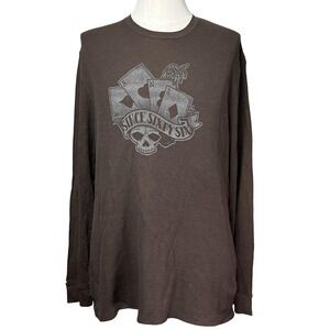 Trashed Vans Shirt Mens XL Brown Waffle Knit Thermal Long Sleeve Skull 1966 Card
